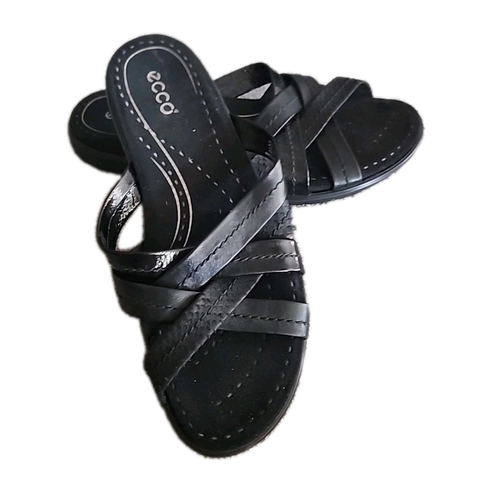 ECCO Babett Black Leather & Suede Slides Women's EU 39 (US 8) Shoes Sandals